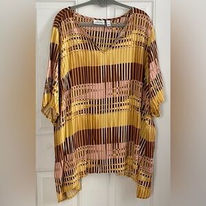 Women's canyon Retreat Clay Red, Yellow, Brown Tunic in Yellow and Brown Stripes